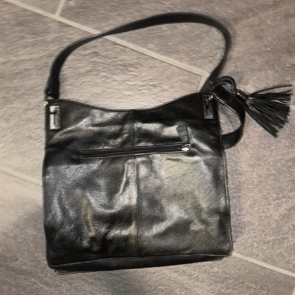 Rachel Rachel Roy Black Pebbled Leather Crossbody Bag Tassel Messenger Bag